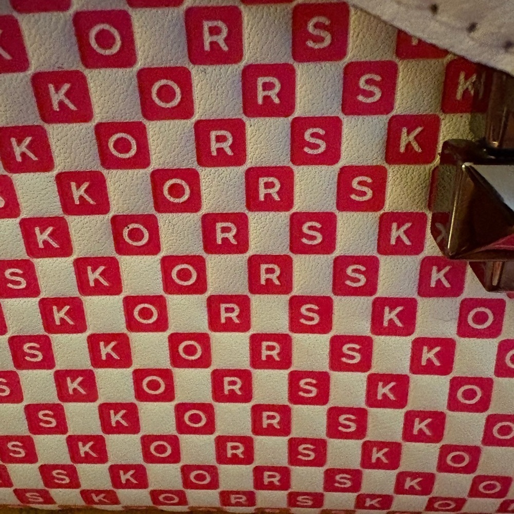 Michael Kors Whitney Medium Neon Checkerboard Logo Satchel Crossbody White/Pink - Picture 7 of 14
